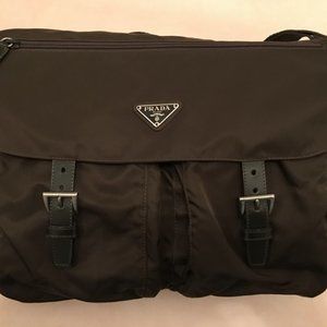 PRADA Leather-Trimmed Tessuto Messenger Bag